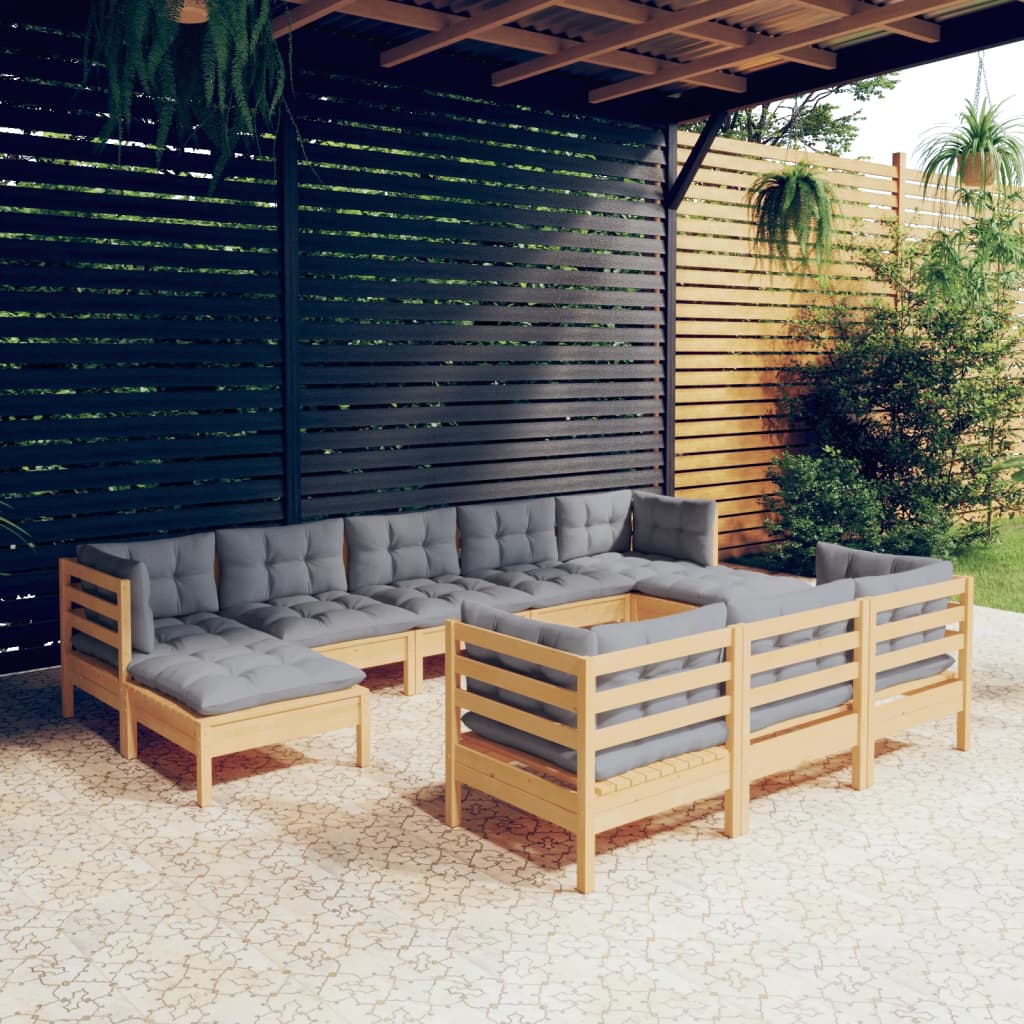 10-delige Loungeset met grijze kussens massief grenenhout is nu te koop bij PeponiXL, paradijselijk wonen!