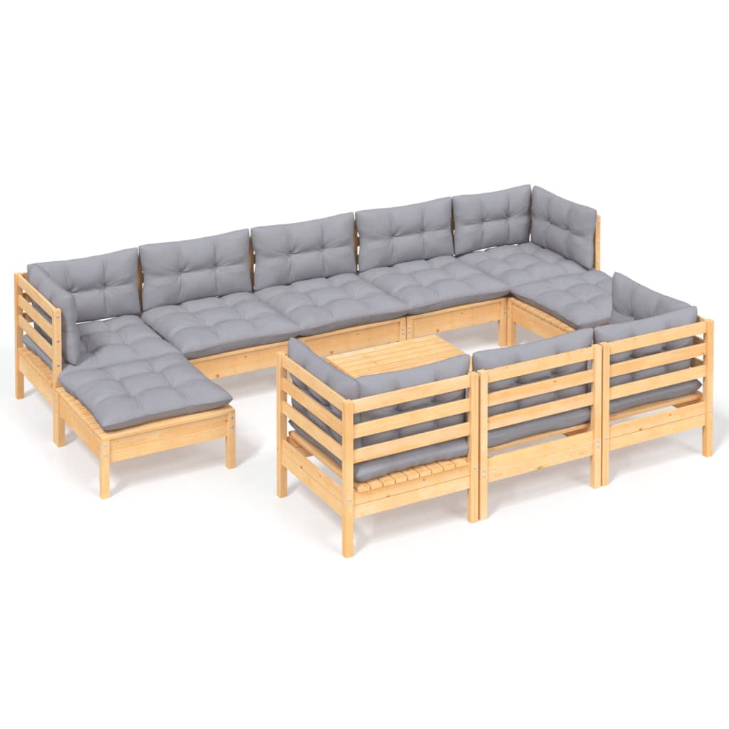 11-delige Loungeset met grijze kussens massief grenenhout is nu te koop bij PeponiXL, paradijselijk wonen!