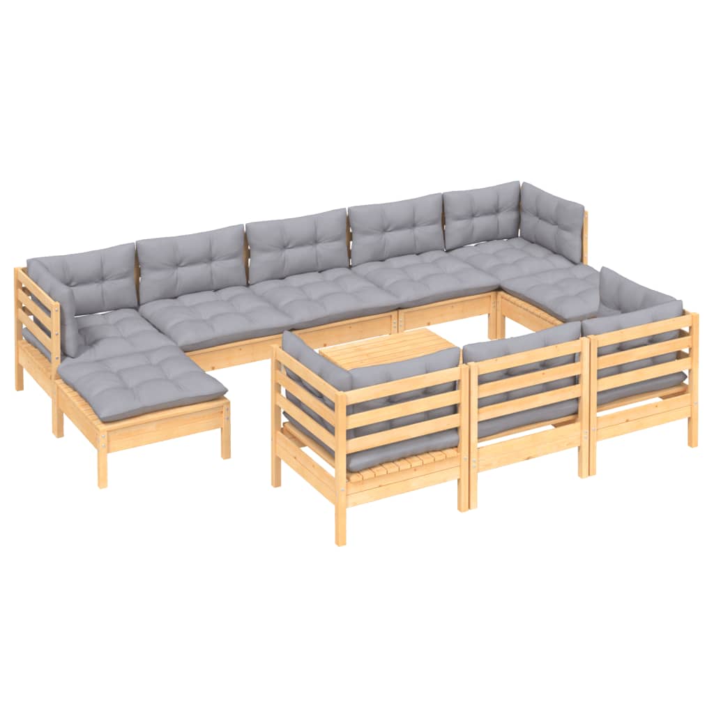 11-delige Loungeset met grijze kussens massief grenenhout is nu te koop bij PeponiXL, paradijselijk wonen!
