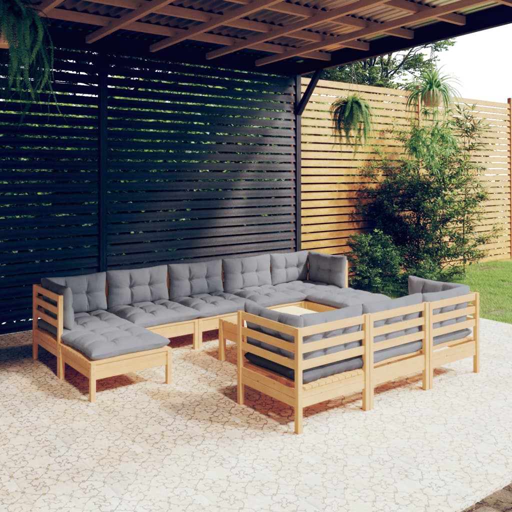 11-delige Loungeset met grijze kussens massief grenenhout is nu te koop bij PeponiXL, paradijselijk wonen!