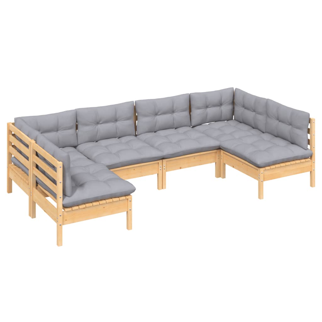 6-delige Loungeset met grijze kussens massief grenenhout is nu te koop bij PeponiXL, paradijselijk wonen!