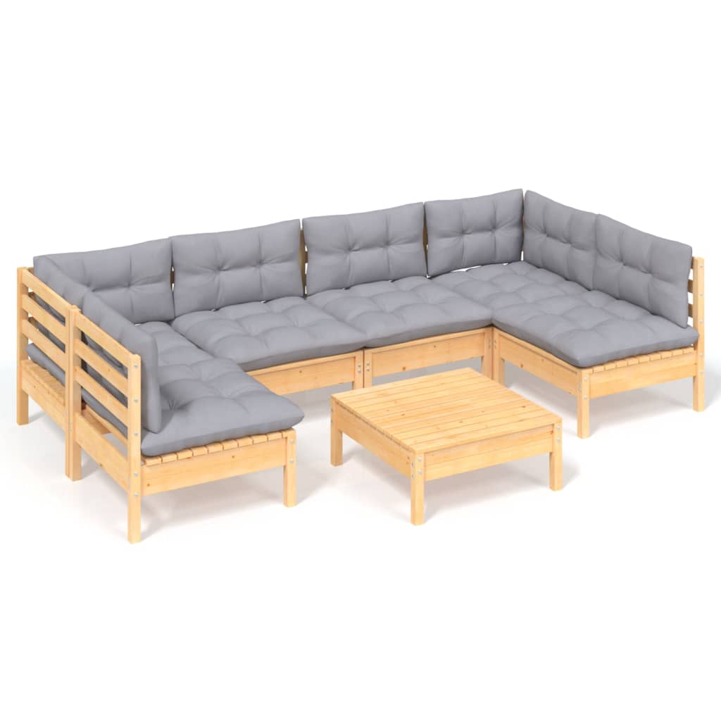 7-delige Loungeset met grijze kussens massief grenenhout is nu te koop bij PeponiXL, paradijselijk wonen!