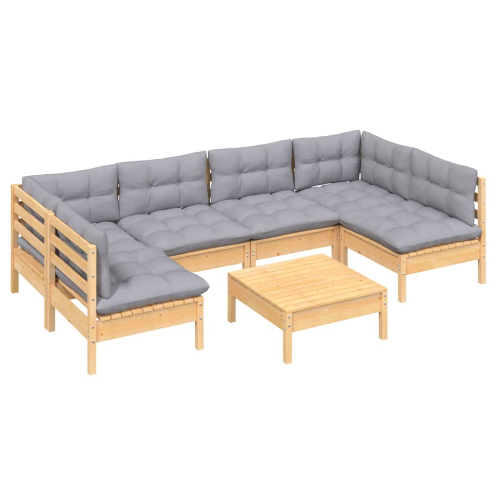 7-delige Loungeset met grijze kussens massief grenenhout is nu te koop bij PeponiXL, paradijselijk wonen!