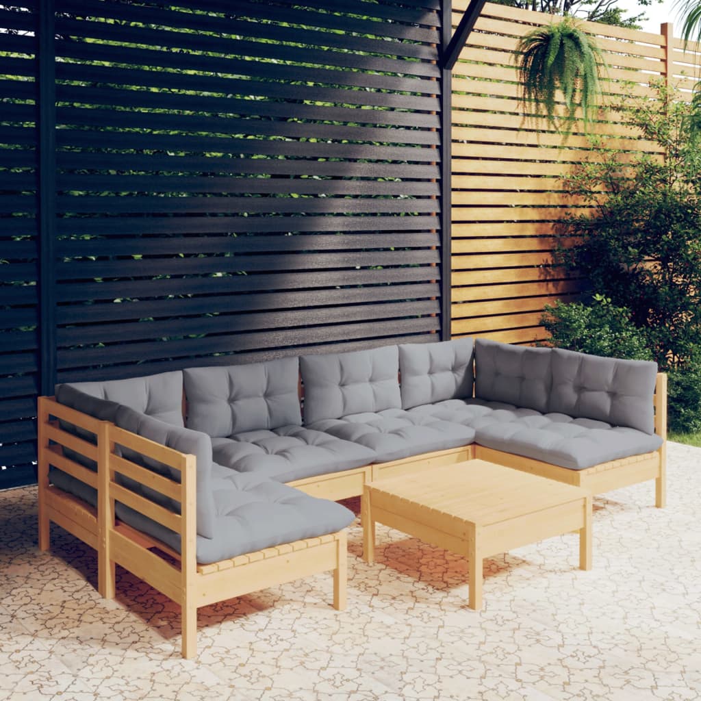 7-delige Loungeset met grijze kussens massief grenenhout is nu te koop bij PeponiXL, paradijselijk wonen!