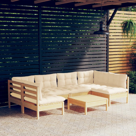 7-delige Loungeset met crèmekleurige kussens massief grenenhout is nu te koop bij PeponiXL, paradijselijk wonen!