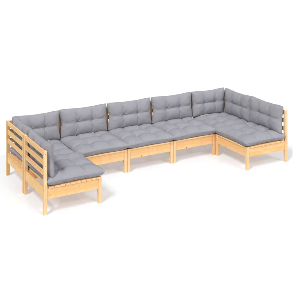 7-delige Loungeset met grijze kussens massief grenenhout is nu te koop bij PeponiXL, paradijselijk wonen!