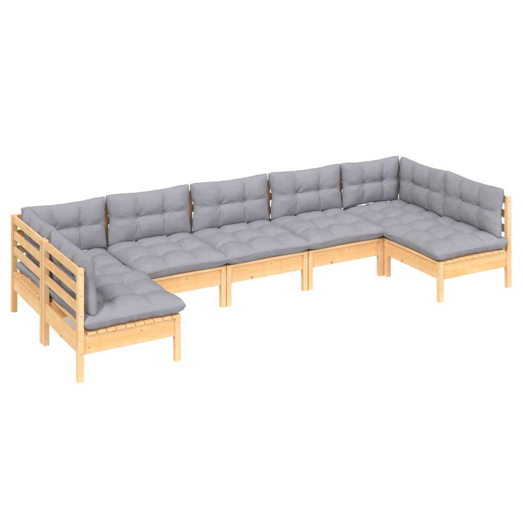 7-delige Loungeset met grijze kussens massief grenenhout is nu te koop bij PeponiXL, paradijselijk wonen!