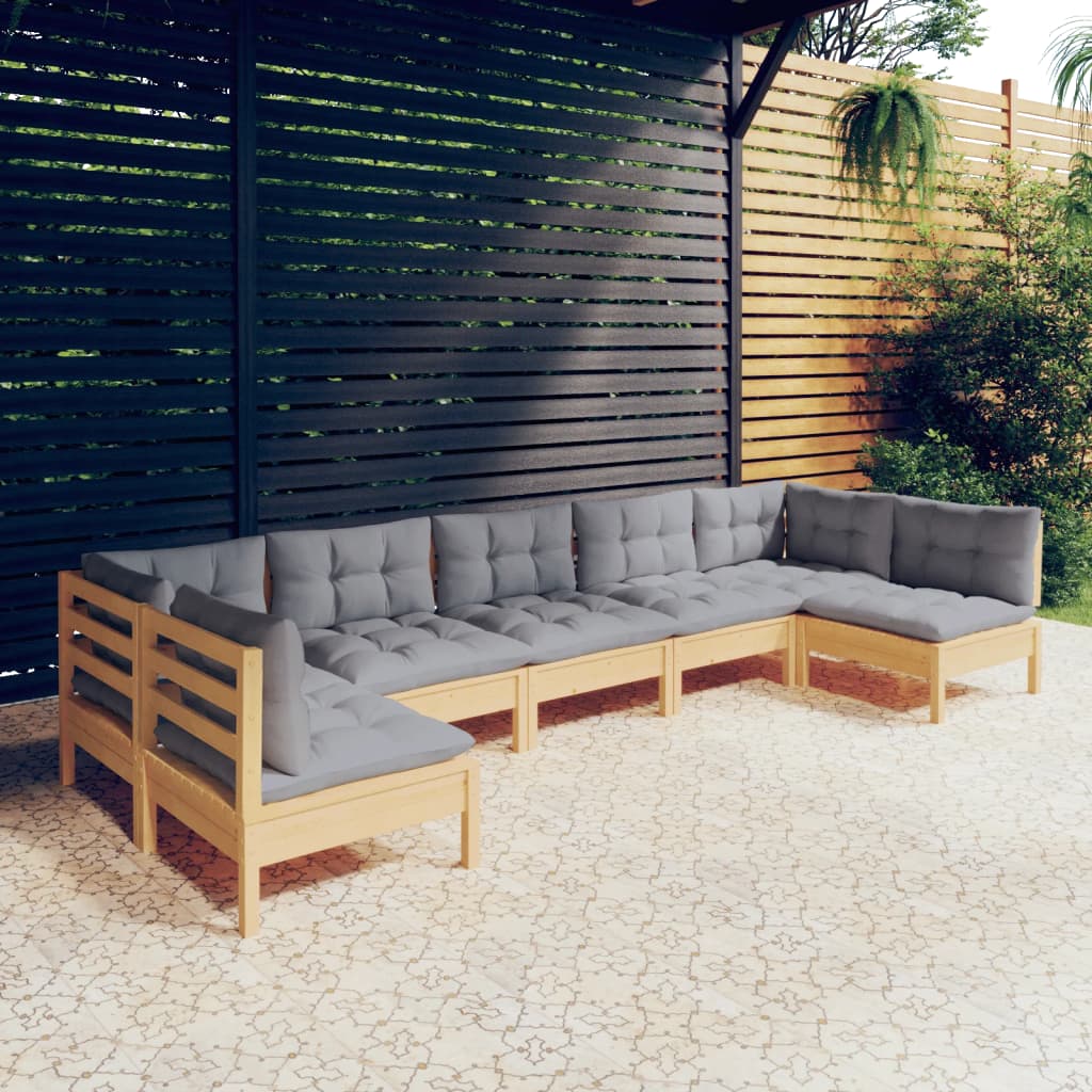 7-delige Loungeset met grijze kussens massief grenenhout is nu te koop bij PeponiXL, paradijselijk wonen!