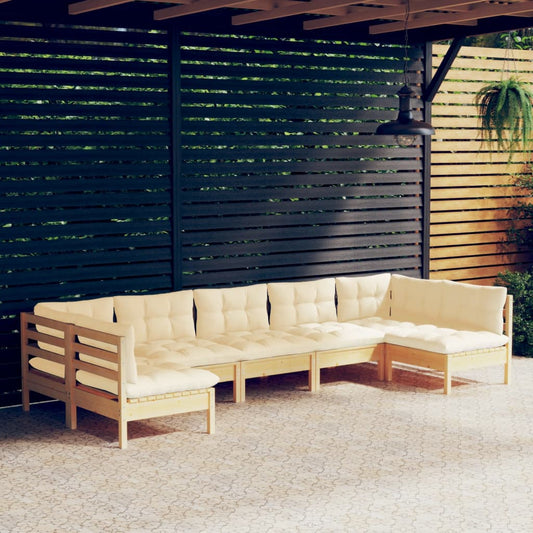 7-delige Loungeset met crèmekleurige kussens massief grenenhout is nu te koop bij PeponiXL, paradijselijk wonen!