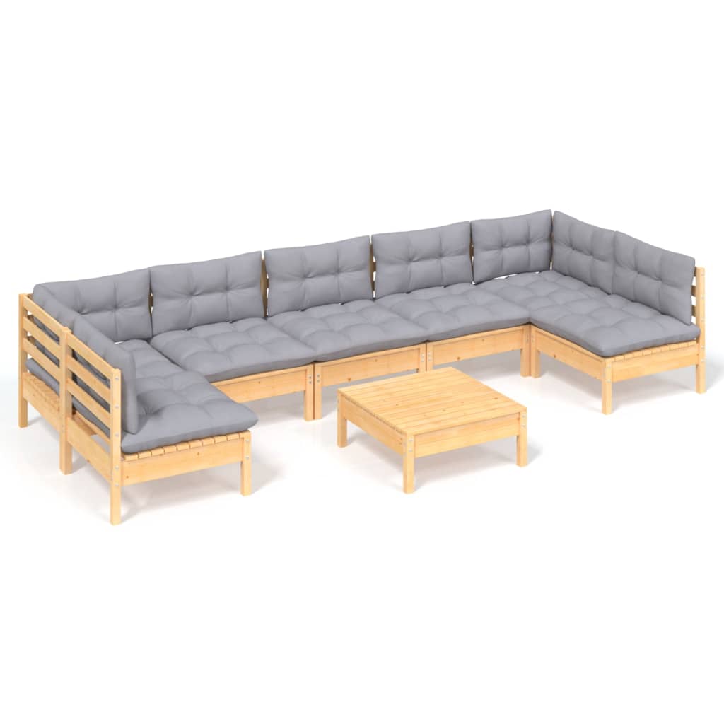 8-delige Loungeset met grijze kussens massief grenenhout is nu te koop bij PeponiXL, paradijselijk wonen!