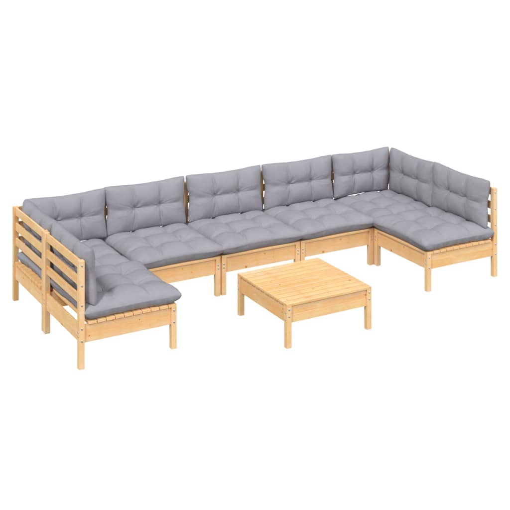 8-delige Loungeset met grijze kussens massief grenenhout is nu te koop bij PeponiXL, paradijselijk wonen!