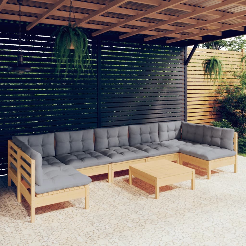 8-delige Loungeset met grijze kussens massief grenenhout is nu te koop bij PeponiXL, paradijselijk wonen!