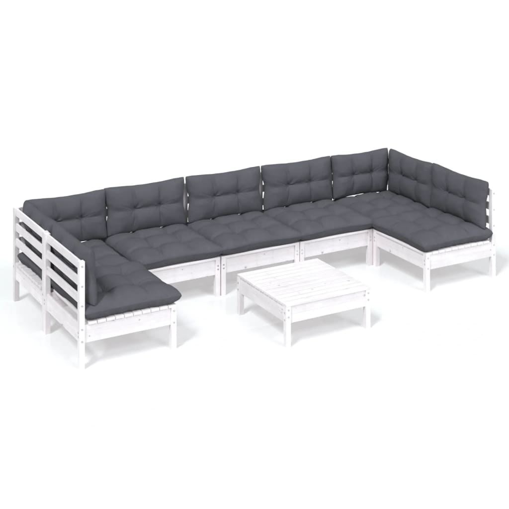 8-delige Loungeset met kussens massief grenenhout wit is nu te koop bij PeponiXL, paradijselijk wonen!