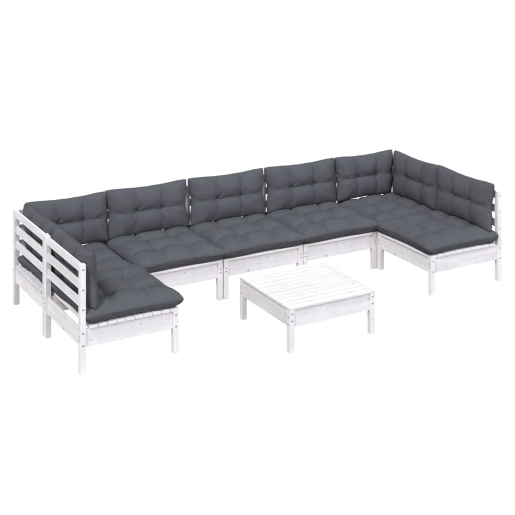 8-delige Loungeset met kussens massief grenenhout wit is nu te koop bij PeponiXL, paradijselijk wonen!