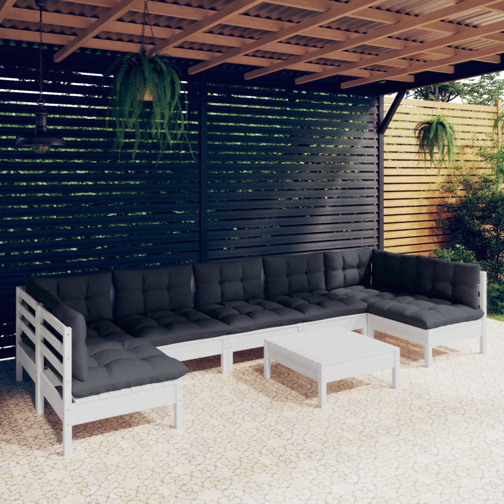 8-delige Loungeset met kussens massief grenenhout wit is nu te koop bij PeponiXL, paradijselijk wonen!