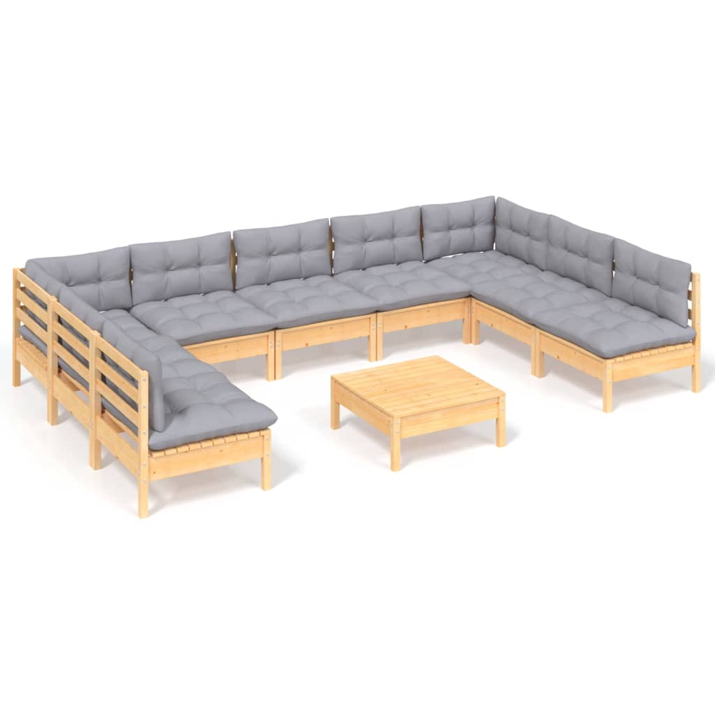 10-delige Loungeset met grijze kussens massief grenenhout is nu te koop bij PeponiXL, paradijselijk wonen!