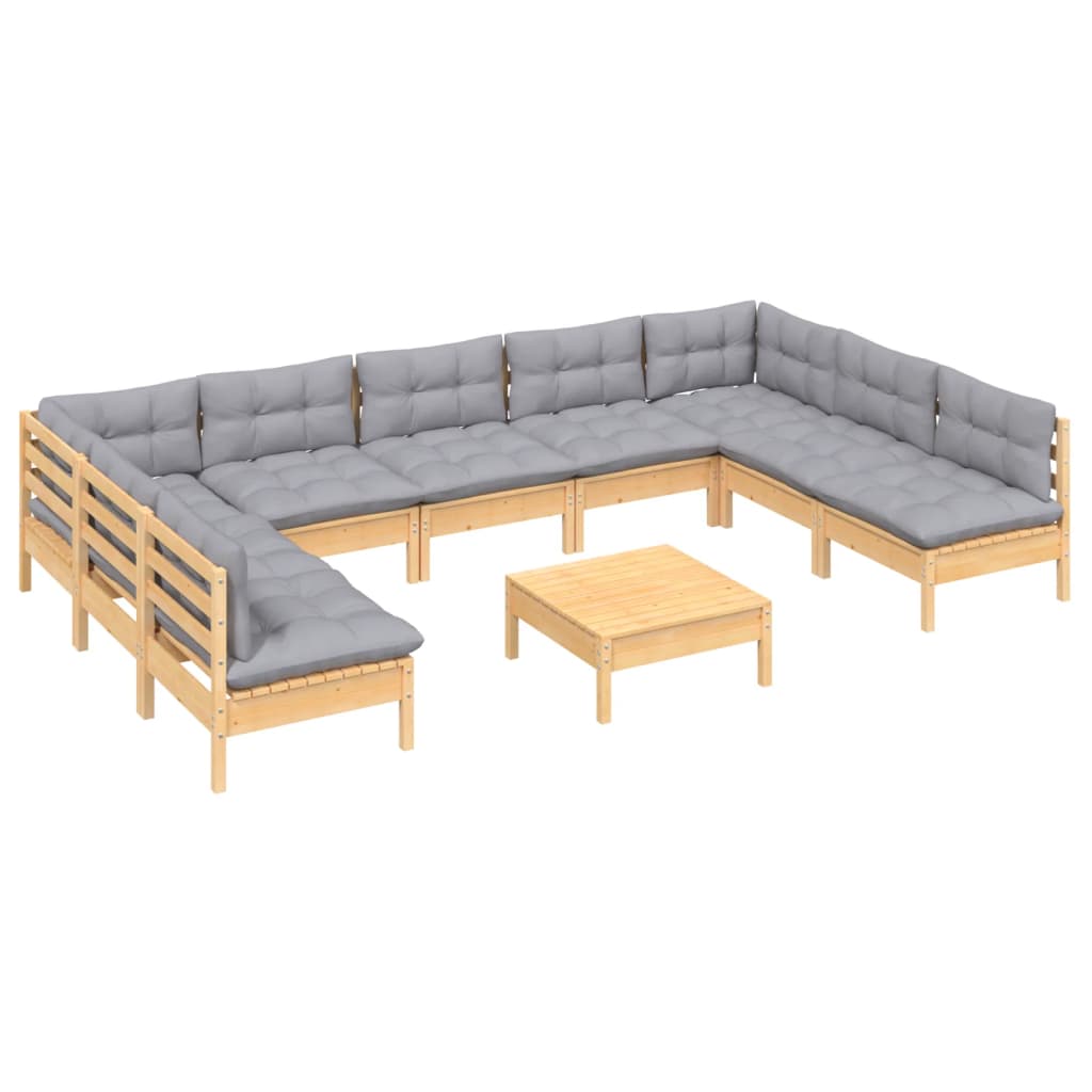 10-delige Loungeset met grijze kussens massief grenenhout is nu te koop bij PeponiXL, paradijselijk wonen!