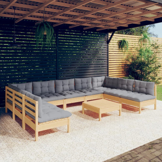 10-delige Loungeset met grijze kussens massief grenenhout is nu te koop bij PeponiXL, paradijselijk wonen!