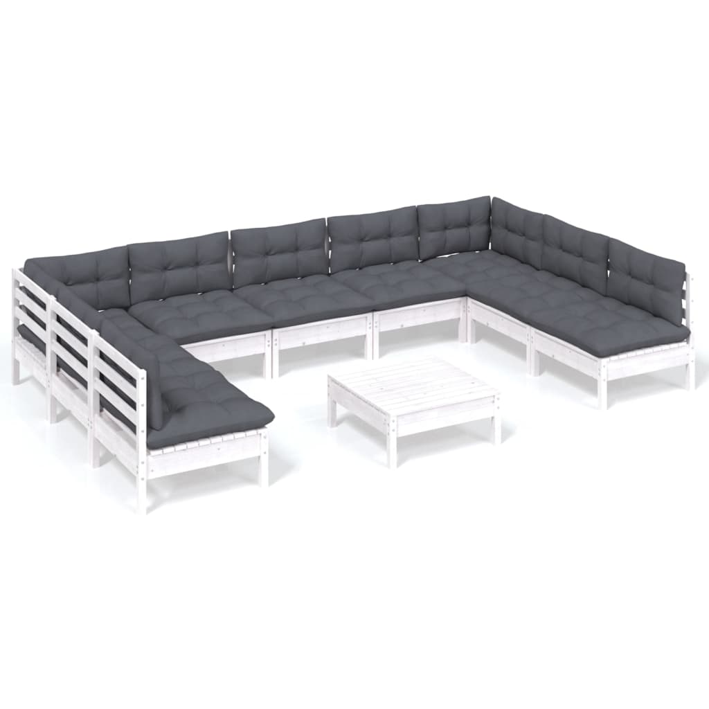 10-delige Loungeset met kussens massief grenenhout wit is nu te koop bij PeponiXL, paradijselijk wonen!