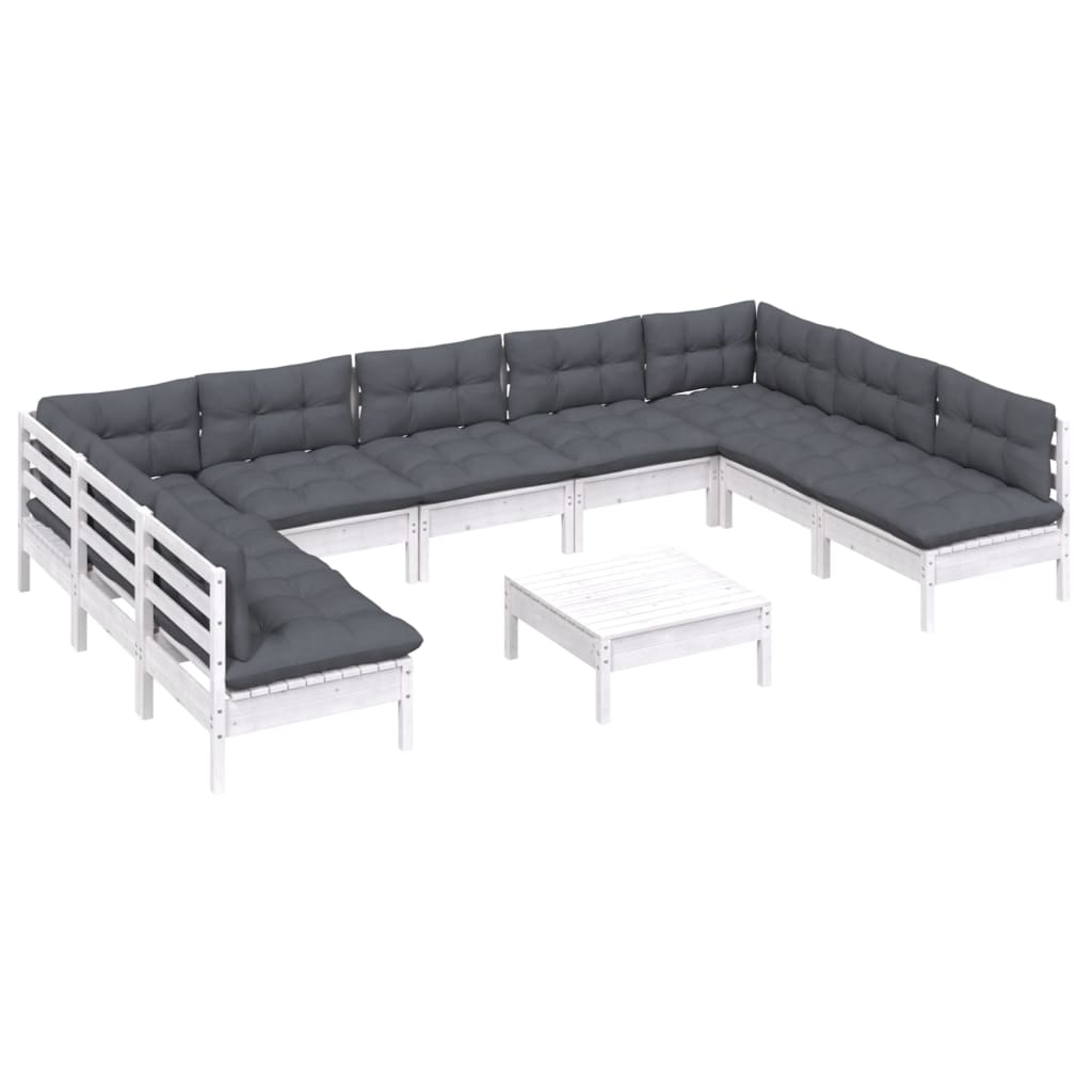 10-delige Loungeset met kussens massief grenenhout wit is nu te koop bij PeponiXL, paradijselijk wonen!