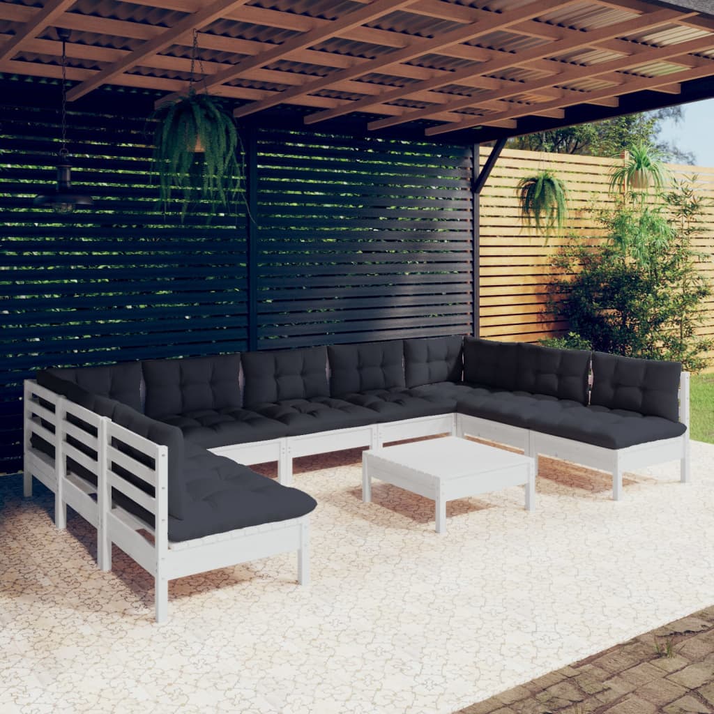 10-delige Loungeset met kussens massief grenenhout wit is nu te koop bij PeponiXL, paradijselijk wonen!