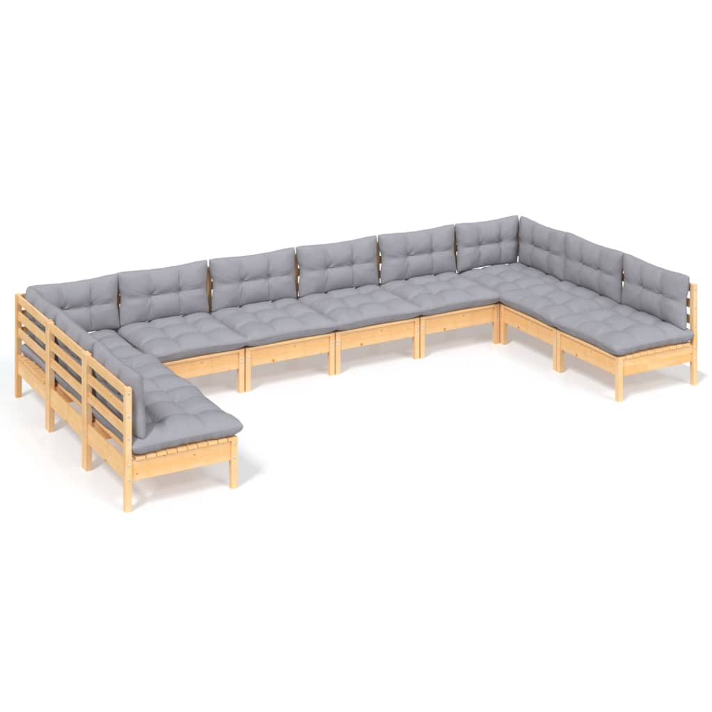 10-delige Loungeset met grijze kussens massief grenenhout is nu te koop bij PeponiXL, paradijselijk wonen!