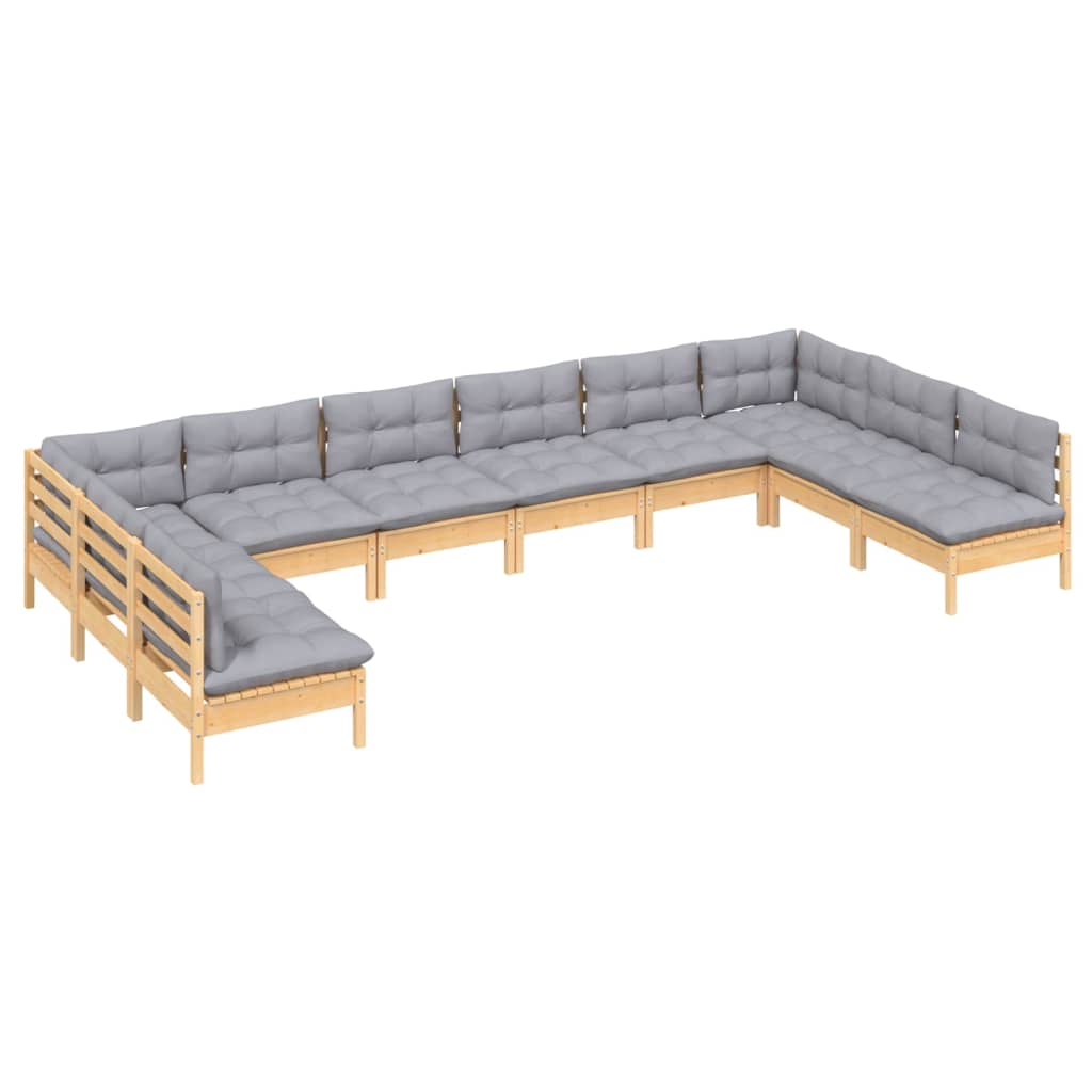 10-delige Loungeset met grijze kussens massief grenenhout is nu te koop bij PeponiXL, paradijselijk wonen!