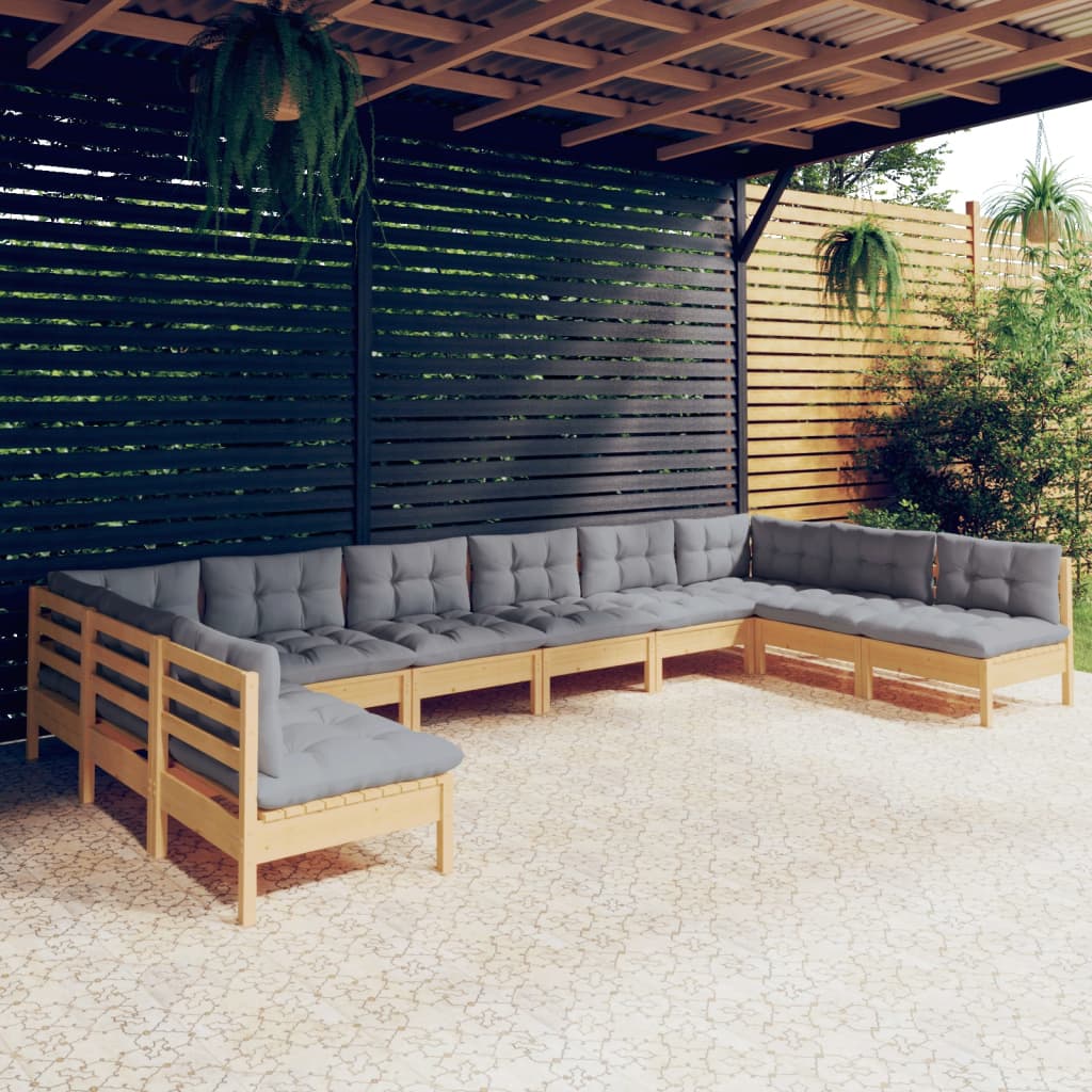 10-delige Loungeset met grijze kussens massief grenenhout is nu te koop bij PeponiXL, paradijselijk wonen!