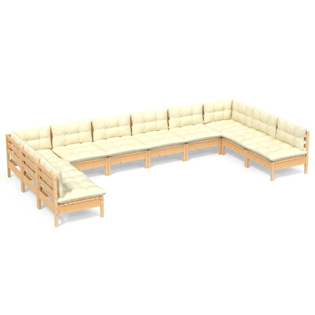 10-delige Loungeset met crèmekleurige kussens grenenhout is nu te koop bij PeponiXL, paradijselijk wonen!