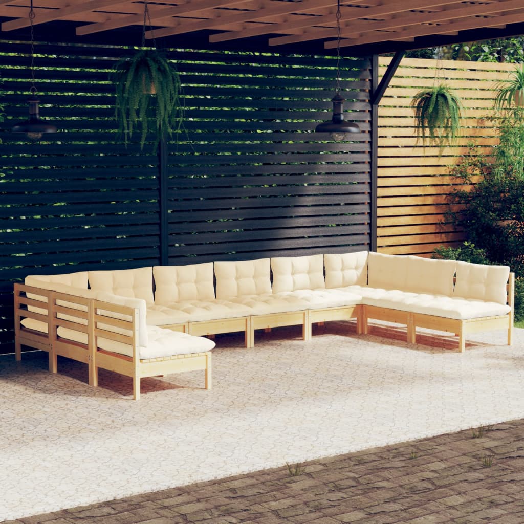 10-delige Loungeset met crèmekleurige kussens grenenhout is nu te koop bij PeponiXL, paradijselijk wonen!