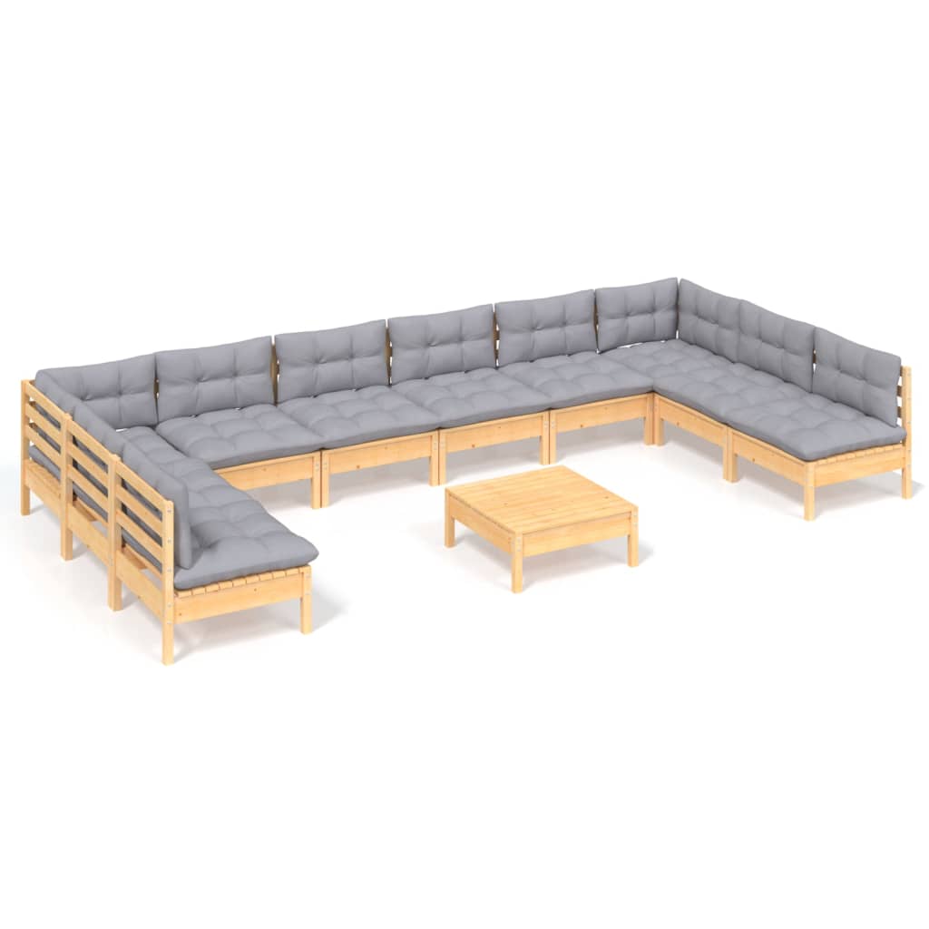11-delige Loungeset met grijze kussens massief grenenhout is nu te koop bij PeponiXL, paradijselijk wonen!