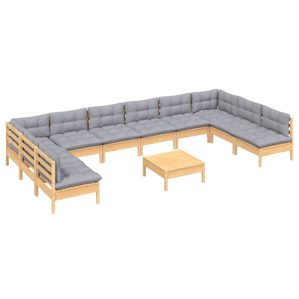 11-delige Loungeset met grijze kussens massief grenenhout is nu te koop bij PeponiXL, paradijselijk wonen!