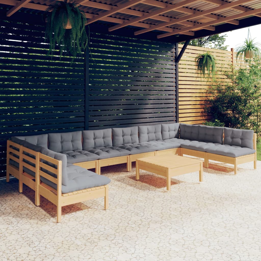 11-delige Loungeset met grijze kussens massief grenenhout is nu te koop bij PeponiXL, paradijselijk wonen!