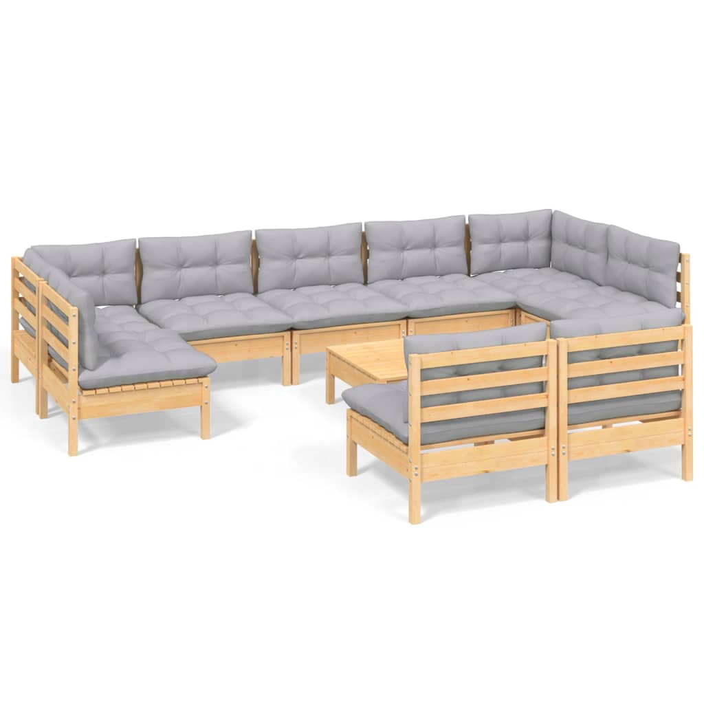 10-delige Loungeset met grijze kussens massief grenenhout is nu te koop bij PeponiXL, paradijselijk wonen!