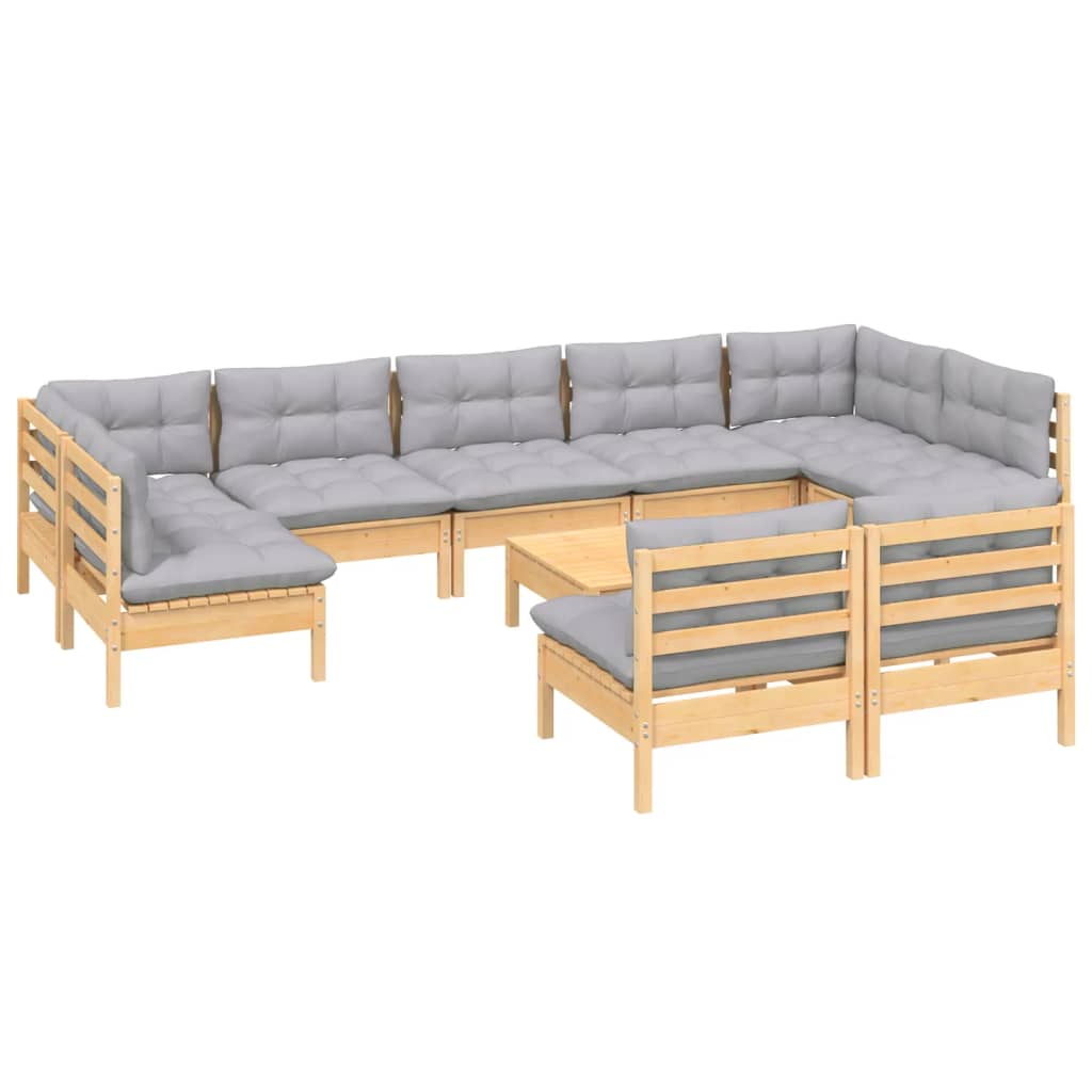 10-delige Loungeset met grijze kussens massief grenenhout is nu te koop bij PeponiXL, paradijselijk wonen!