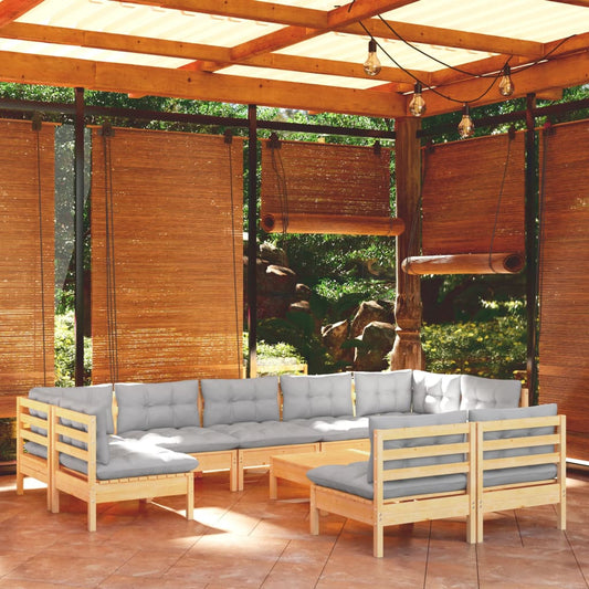 10-delige Loungeset met grijze kussens massief grenenhout is nu te koop bij PeponiXL, paradijselijk wonen!