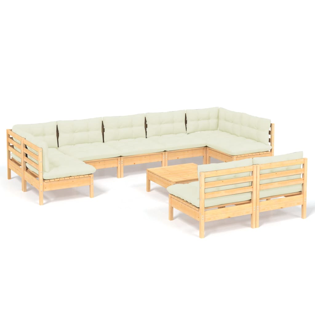 10-delige Loungeset met crèmekleurige kussens grenenhout is nu te koop bij PeponiXL, paradijselijk wonen!