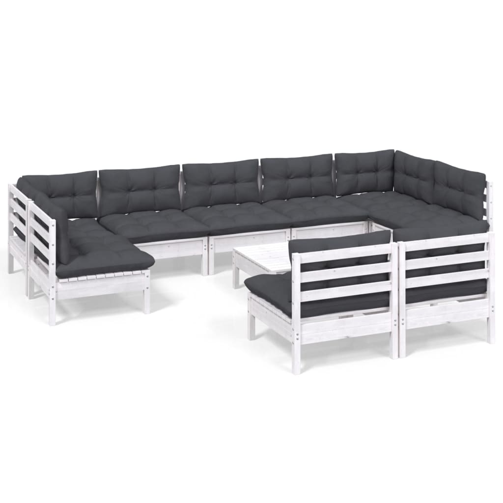 10-delige Loungeset met kussens massief grenenhout wit is nu te koop bij PeponiXL, paradijselijk wonen!