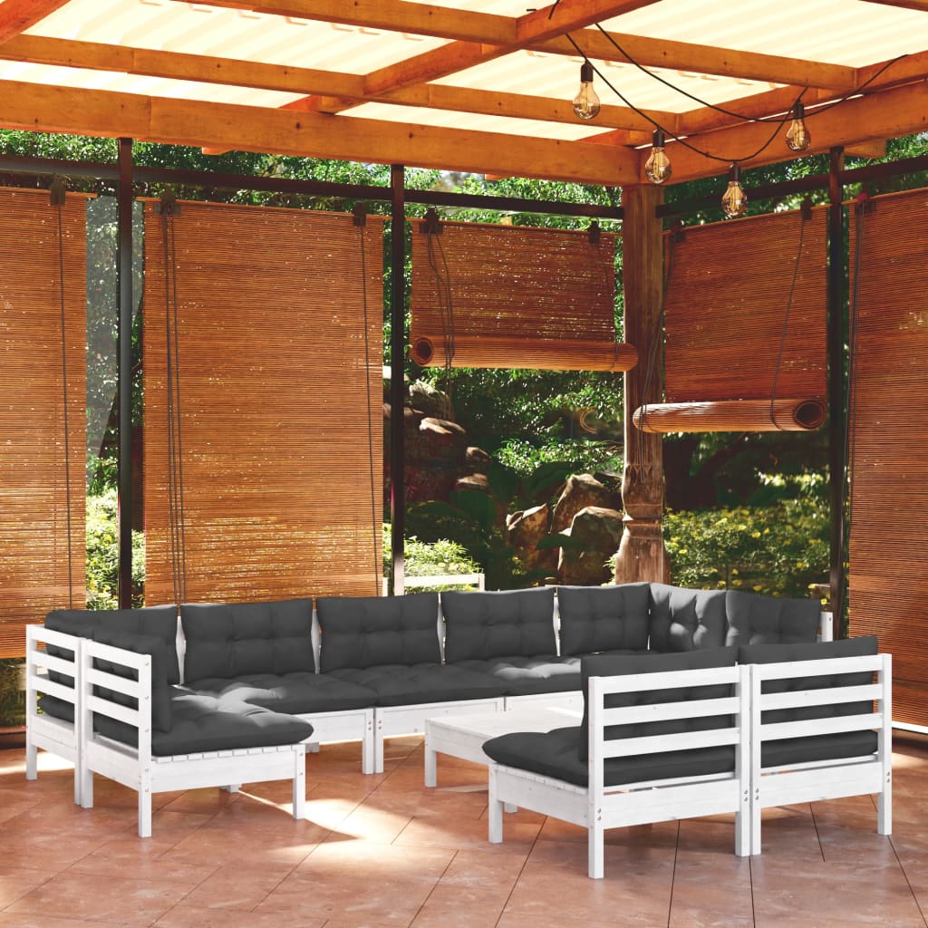 10-delige Loungeset met kussens massief grenenhout wit is nu te koop bij PeponiXL, paradijselijk wonen!