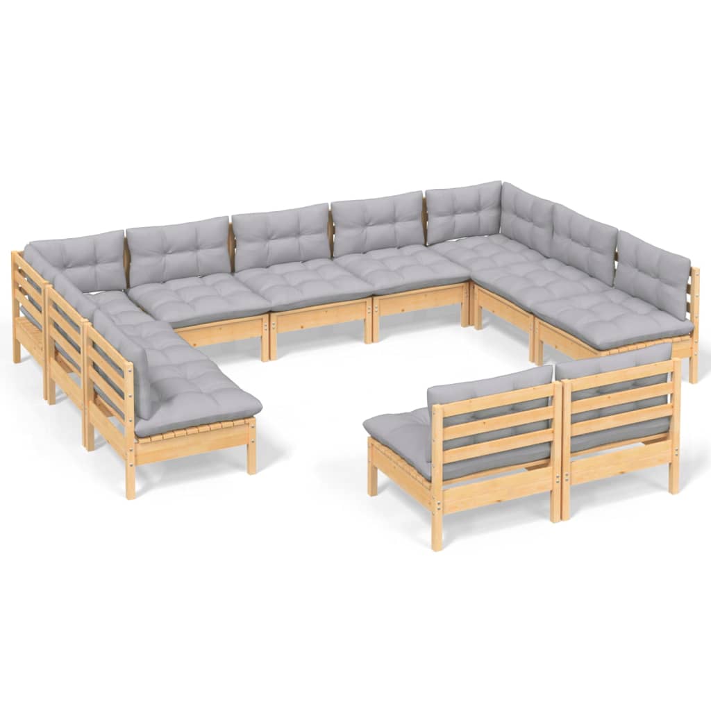 11-delige Loungeset met grijze kussens massief grenenhout is nu te koop bij PeponiXL, paradijselijk wonen!