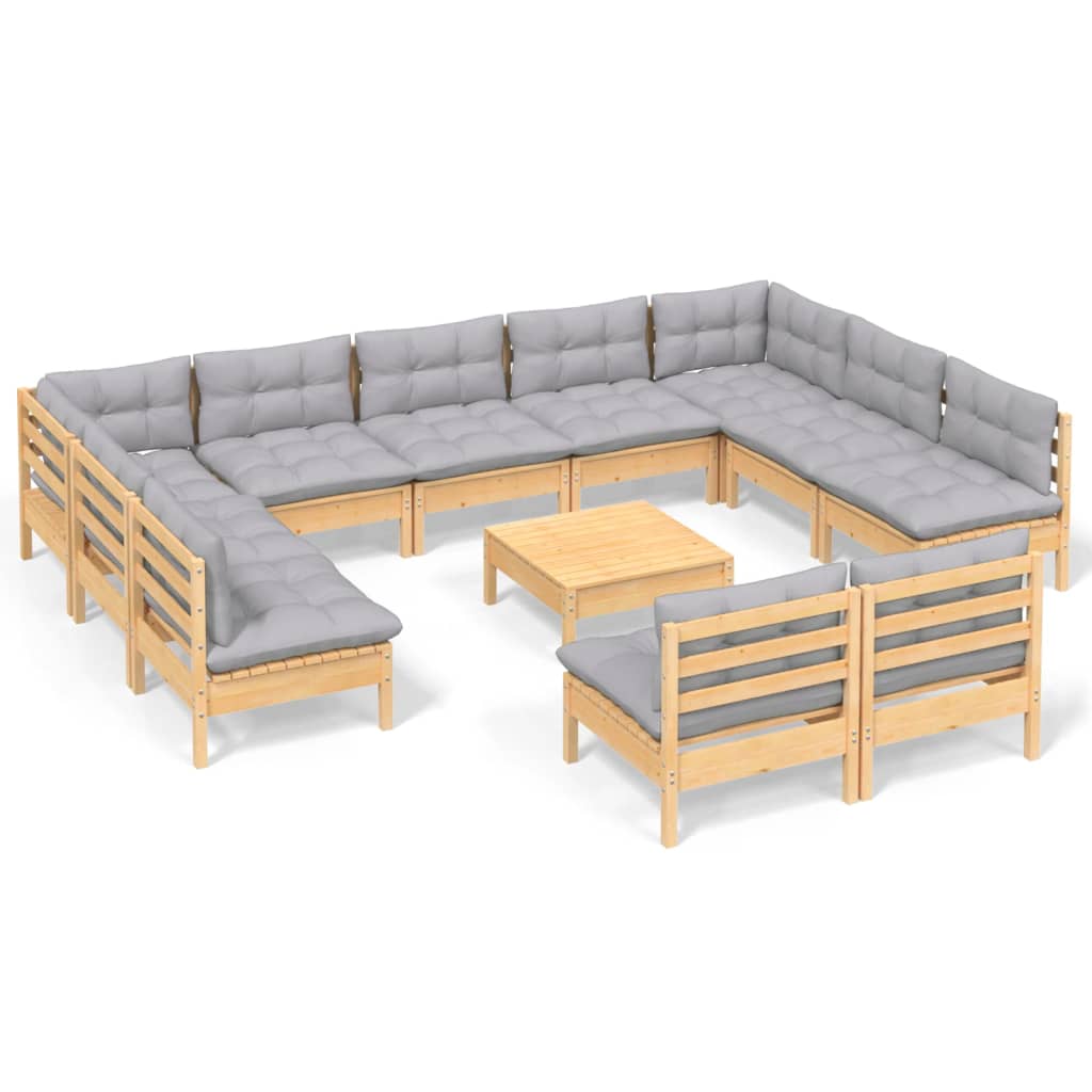 12-delige Loungeset met grijze kussens massief grenenhout is nu te koop bij PeponiXL, paradijselijk wonen!