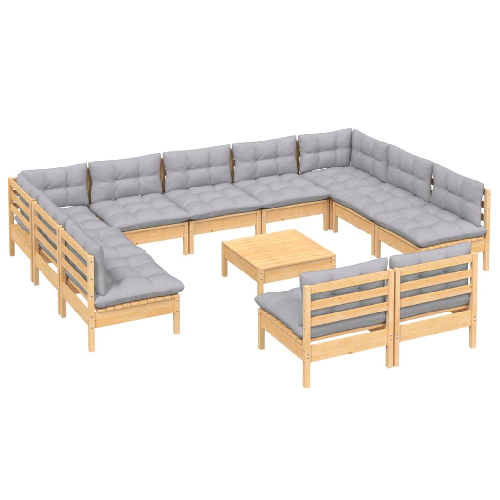 12-delige Loungeset met grijze kussens massief grenenhout is nu te koop bij PeponiXL, paradijselijk wonen!