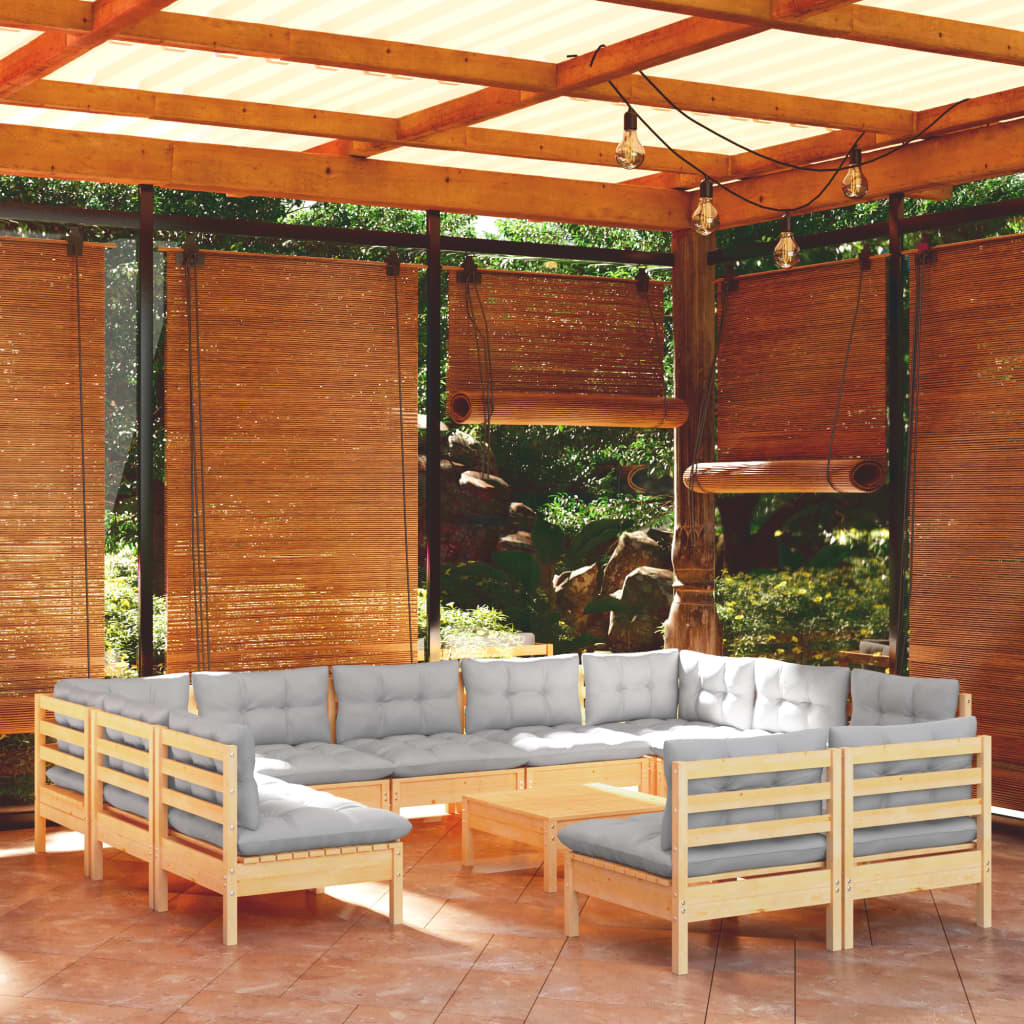 12-delige Loungeset met grijze kussens massief grenenhout is nu te koop bij PeponiXL, paradijselijk wonen!