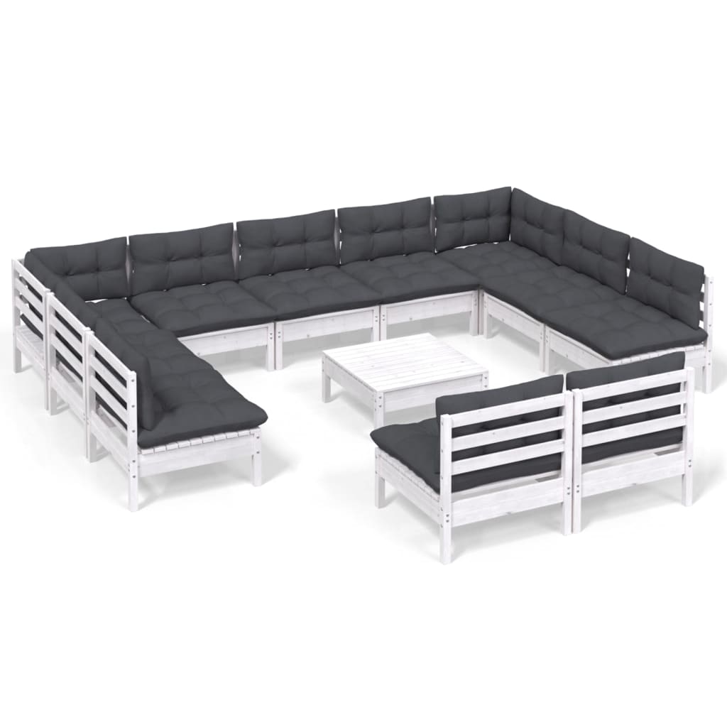 12-delige Loungeset met kussens massief grenenhout wit is nu te koop bij PeponiXL, paradijselijk wonen!