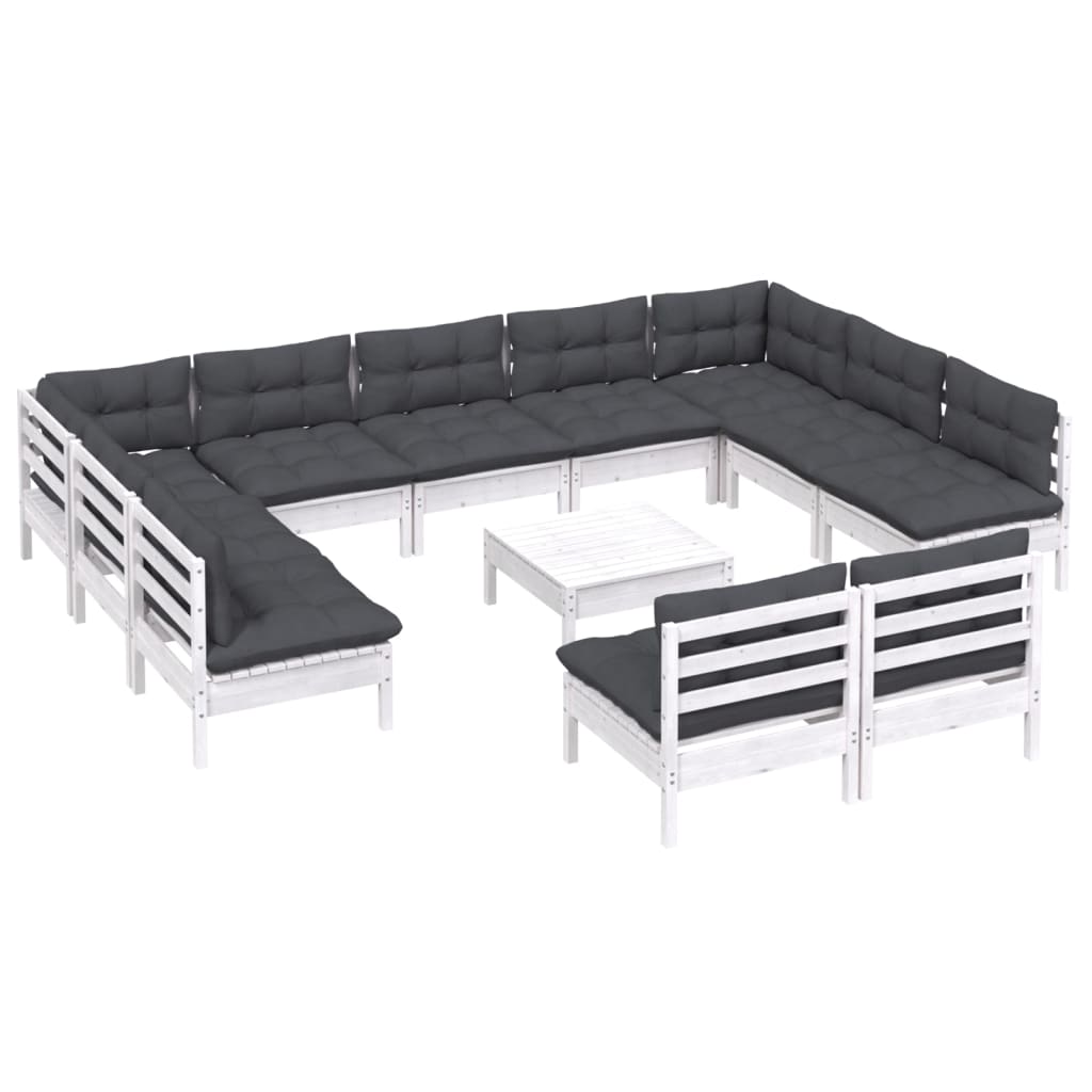12-delige Loungeset met kussens massief grenenhout wit is nu te koop bij PeponiXL, paradijselijk wonen!