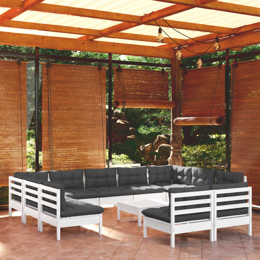 12-delige Loungeset met kussens massief grenenhout wit is nu te koop bij PeponiXL, paradijselijk wonen!