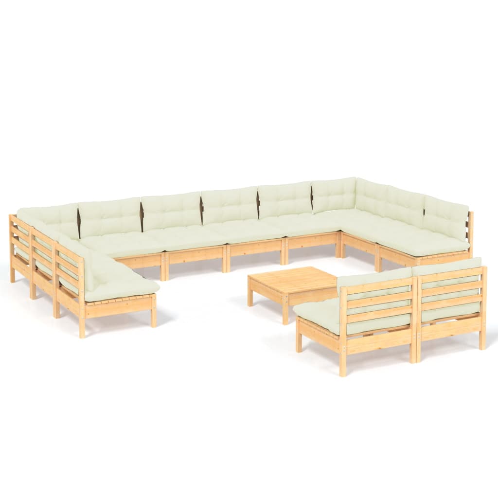 13-delige Loungeset met crèmekleurige kussens grenenhout is nu te koop bij PeponiXL, paradijselijk wonen!