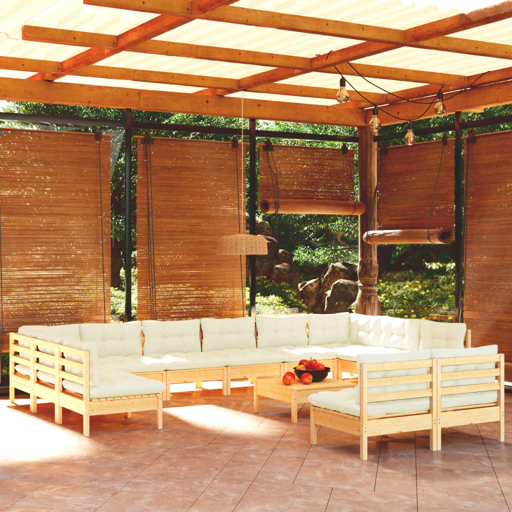 13-delige Loungeset met crèmekleurige kussens grenenhout is nu te koop bij PeponiXL, paradijselijk wonen!