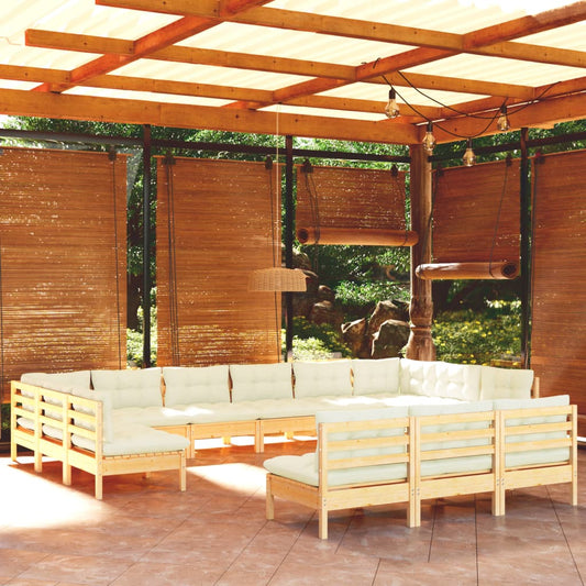 13-delige Loungeset met crèmekleurige kussens grenenhout is nu te koop bij PeponiXL, paradijselijk wonen!