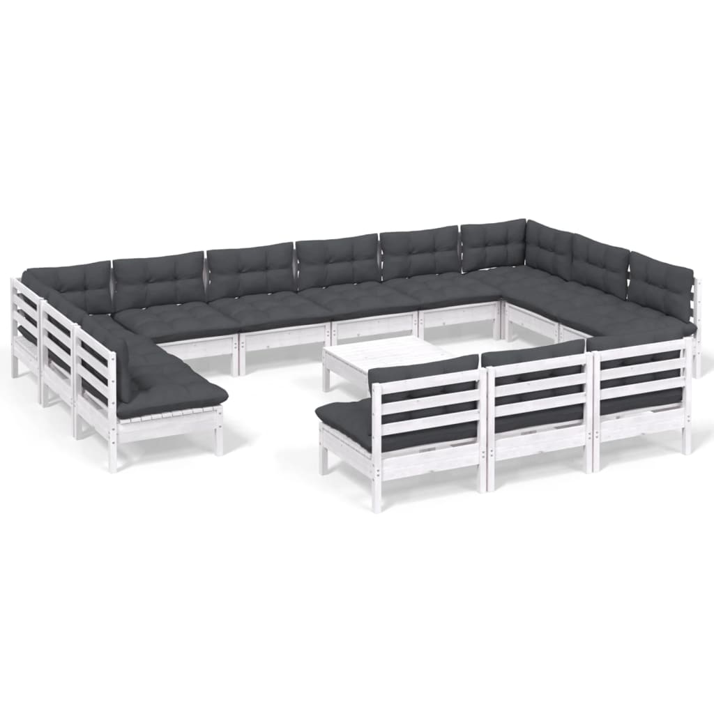 14-delige Loungeset met kussens massief grenenhout wit is nu te koop bij PeponiXL, paradijselijk wonen!